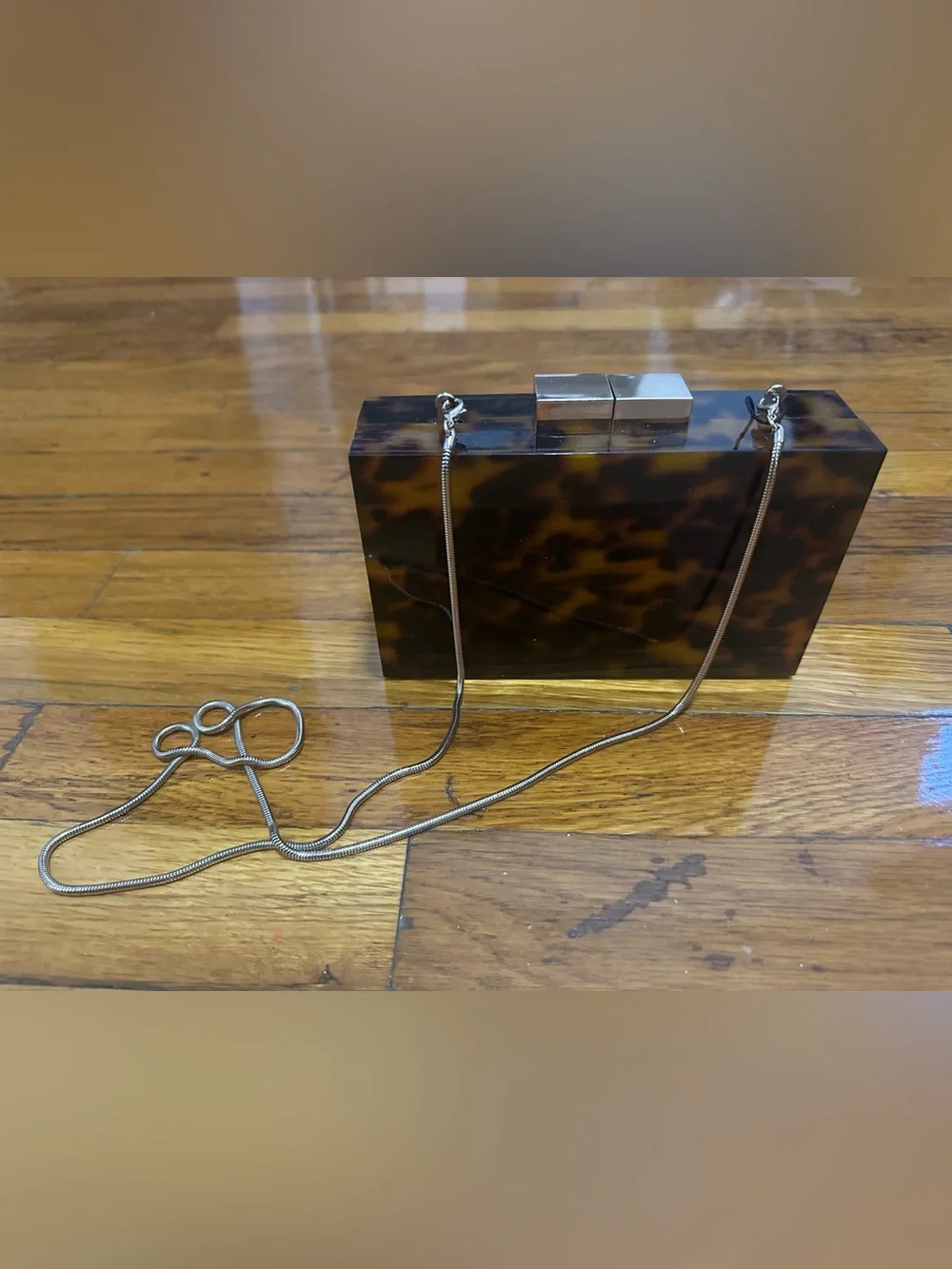 Zara Tortoiseshell Acrylic Box Clutch with gold Chain